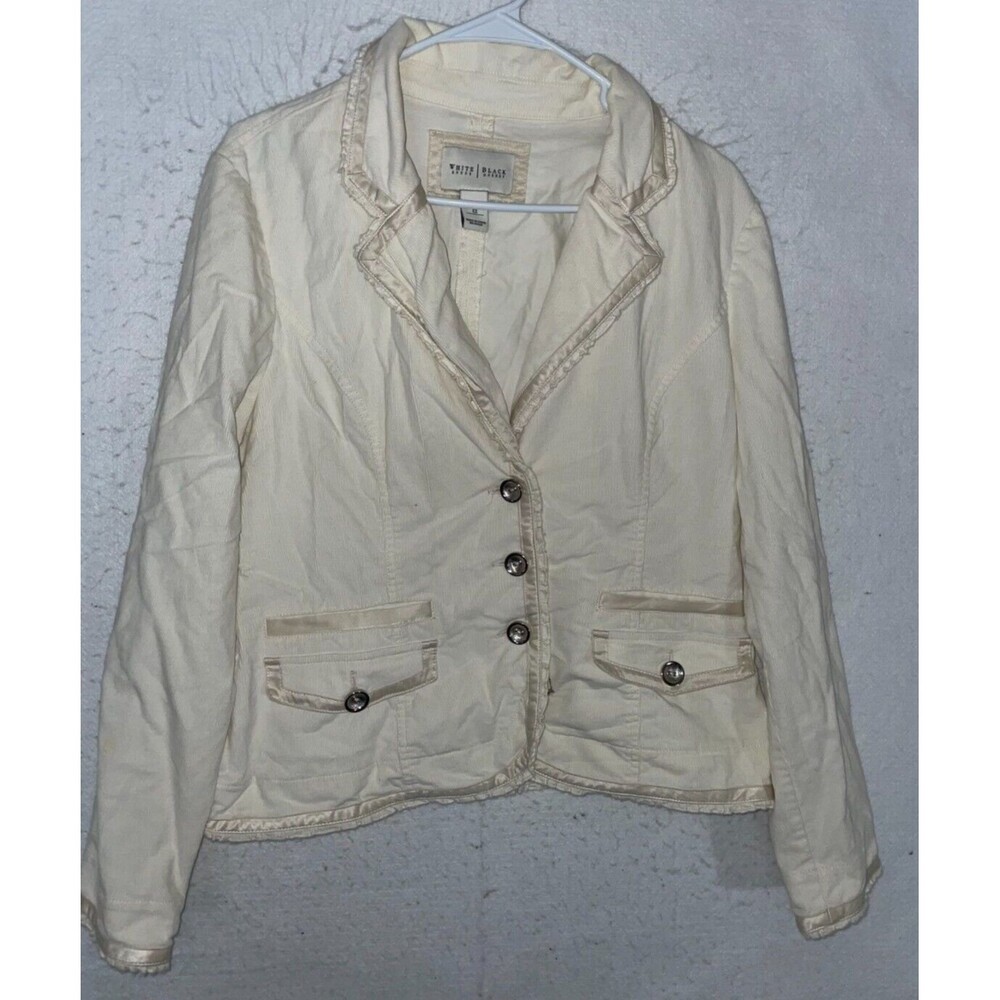 WHITE HOUSE BLACK MARKET Fitted Off White Corduroy Jacket Women's 12 Long Sleeve